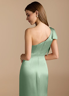 Azazie Rinna Bridesmaid Dresses Matcha Mermaid Ruched Metallic Satin Dress image2