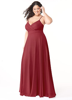 Azazie Avelina Bridesmaid Dresses Pomegranate A-Line V-Neck Pleated Chiffon Dress image8
