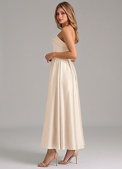 Azazie Lucienne Abiti da Damigella Abito A-Line in Raso Elasticizzato Plissettato Alabastro Bianco image3