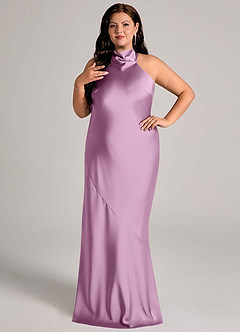 Azazie Velli Bridesmaid Dresses Wisteria Mermaid High Neck Stretch Satin Dress image8