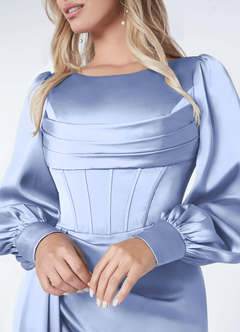 Azazie Raye Bridesmaid Dresses Ice Mermaid Long Sleeve Stretch Satin Dress image5