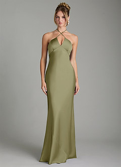 Azazie Camille Bridesmaid Dresses Pistachio Sheath Side Slit Stretch Satin Dress image1
