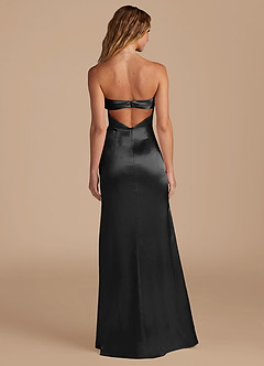 Azazie Leonis Bridesmaid Dresses Black Mermaid Pleated Metallic Satin Convertible Dress image6