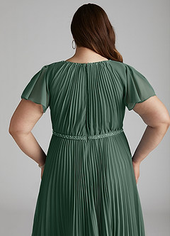 Azazie Kara Bescheiden Bruidsmeisjekleding A-Lijn Geplooid Chiffon Vloerlengte Jurk image14