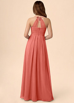 Azazie Ginny Junior Salmon Pink A-Line Pleated Chiffon Dress image4