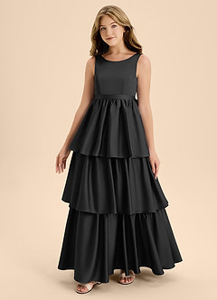 Azazie Meadowyn Junior Abito A-Line in Raso Elasticizzato Fiocco Nero image4