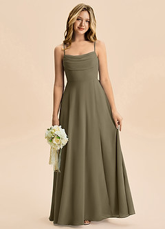 Azazie Bear Junior Vestido de Verde Sauce de Gasa de Corte en A con Plisado image1