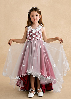 Azazie Celia vestidos de niña de las flores Vestido de Escarlata de Tul de Corte En A con Encaje image4