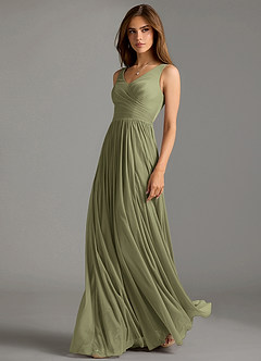 Azazie Keyla At-home Try On Dresses Agave A-Line Pleated Mesh Dress image1