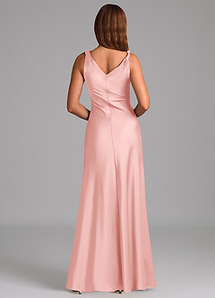Azazie Nerine Bridesmaid Dresses Powder Pink A-Line Pleated Stretch Satin Dress image5