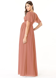 Azazie Verna vestidos de dama de honor de maternidad Vestido de Corte En A Cuello en V fruncido Hasta el suelo Gasa image3