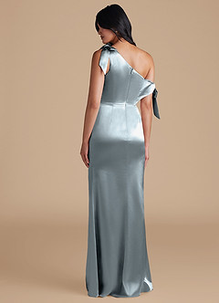 Azazie Xyla Robes de demoiselle d'honneur Robe Fourreau Convertible en Satiné métallisé Épaule décolletée Bleu Poussiéreux image5