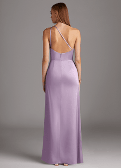 Azazie Mika Bridesmaid Dresses Frosted Lilac Sheath One Shoulder Stretch Satin Dress image2