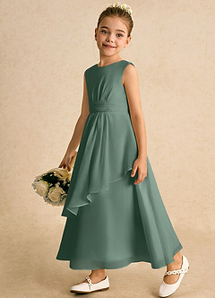 Azazie Edelweiss Flower Girl Dresses Eucalyptus A-Line Pleated Chiffon Dress image5