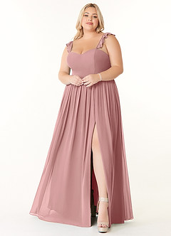 Azazie Metz Vente Finale Robe Trapèze en Mousseline de soie Froncé en cœur Rose Poussiéreuse image7