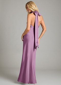 Azazie Velli Bridesmaid Dresses Wisteria Mermaid High Neck Stretch Satin Dress image5