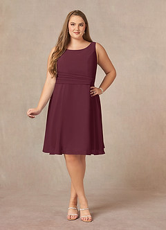 Azazie Shirley Mère de la mariée Robes Robe Trapèze en Mousseline de soie Plissé Scoop Cabernet image11