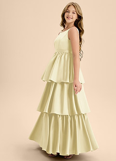 Azazie Meadowyn Junior Robe Trapèze en Satin extensible Arc Sorbet Citron image5