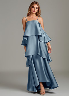 Azazie Azalea Bridesmaid Dresses Dusty Blue A-Line Ruched Stretch Satin Dress image6