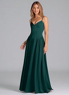 Azazie Kirby Bridesmaid Dresses Pine A-Line Stretch Satin Dress image4