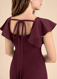 Azazie Bondi Junior Cabernet A-Line Side Slit Stretch Crepe Dress image5