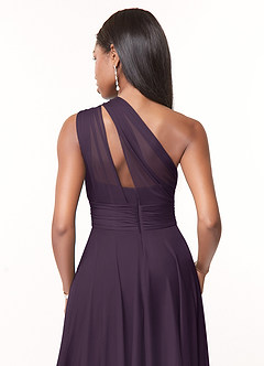 Azazie Charlize Bridesmaid Dresses Plum A-Line One Shoulder Mesh Dress image4