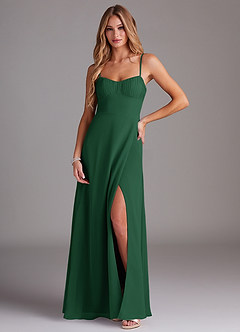 Azazie Breonna Robes de demoiselle d'honneur Robe Trapèze en Mousseline de soie Encolure en Forme de Cœur Vert Foncé image1
