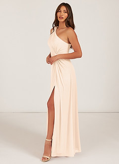 Azazie Brooke Jurken voor bruidsmeisjes Jurk van Mesh met A-Lijn One-Shoulder Parel Roze image11