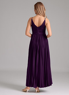 Azazie Raychelle Bridesmaid Dresses Grape A-Line Pleated Stretch Satin Dress image4
