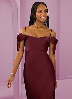 Barbie ♥ Azazie Vestidos de damas de honor Vestido de Cabernet de Satén Elástico de Corte Recto Convertible con Vestidos sin tirantes image3