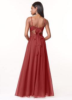 Azazie Zeya Bridesmaid Dresses Rust A-Line V-Neck Pleated Chiffon Dress image3