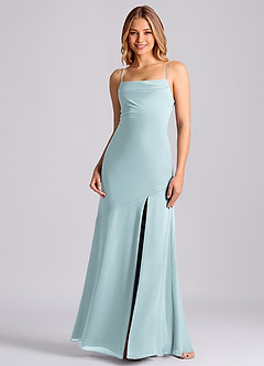 Azazie Grata 신부 들러리 드레스 인어 주름진 쉬폰 바닥 길이 드레스 image3