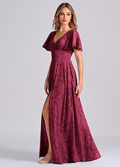 Azazie Kimber Brautjungfernkleider A-Linie mit Taschen Blumen-Burnout Kleid Burgunderrot image5