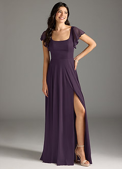 Azazie Bondi Final Sale Plum A-Line Ruched Mesh Dress image2