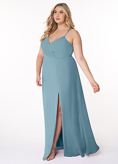 Azazie Everleigh Vestidos de damas de honor Vestido de Azul Malhumorado de Gasa de Corte en A con Corazón plisado image11