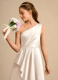 Azazie Taffy Girls Formal Abiti da Ragazza di Fiori Abito A-Line in Raso Opaco Pizzo Alabastro Bianco image6