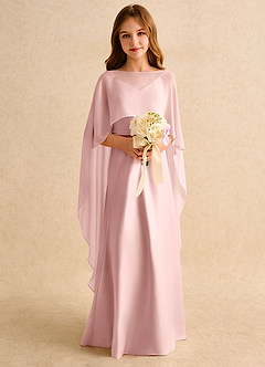 Azazie Fishie Junior Formal Blumenmädchenkleider A-Linie Matte Satin Kleid Puderrosa image3