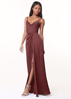 Azazie Brielle Vestidos de damas de honor Vestido de Acai de Satén Elástico de Corte En A con Tirantes finos con capucha image3