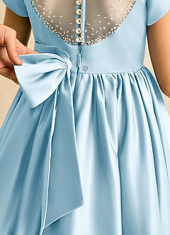 Azazie Toffee Blumenmädchenkleider Ballkleid Schleifen Matte Satin Kleid Himmelblau image7