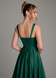 Azazie Azaria Bridesmaid Dresses Emerald A-Line Corset Stretch Satin Dress image2