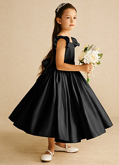 Azazie Violeta vestidos de niña de las flores Vestido de Negro de Satin Mate de Princesa con Lazo image4