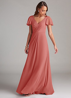 Azazie Soren Bridesmaid Dresses Antique Rose A-Line Ruched Chiffon Dress image10
