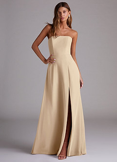 Azazie Wren Bridesmaid Dresses Champagne A-Line Side Slit Chiffon Convertible Dress image3