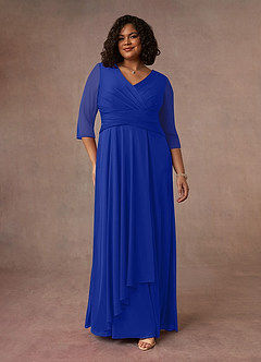 Azazie Annetta Abiti per la Madre della Sposa Abito A-Line in Maglia Plissettao con Scollo a V Blu Reale image8