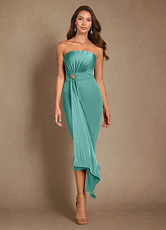 Azazie Dinanta Mother of the Bride Dresses Aqua Column Pleated Chiffon Dress image2