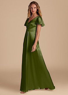 Azazie Soren Final Sale Auburn A-Line Pleated Metallic Satin Dress image4