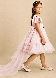 Azazie Cocoa Sukienki dla dziewczynek sypiących kwiaty Suknia balowa Pofałdowany Tiul Asymetryczny Sukienka image4