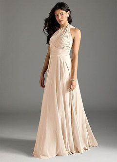 Azazie Charlize Bridesmaid Dresses White Alabaster A-Line One Shoulder Chiffon Dress image4