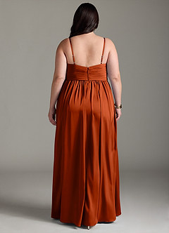 Azazie Alia Brautjungfernkleider A-Linie Plissee Stretch-Satin Kleid Paprika image9