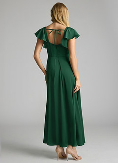 Azazie Bondi 신부 들러리 드레스 A라인 셔링 스트레치 새틴 발목 길이 드레스 image3